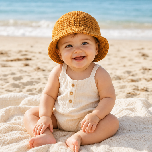 Sunshine Bucket Hat Crochet Pattern for Babies & Kids | 4 Sizes | Easy Beginner-Friendly PDF