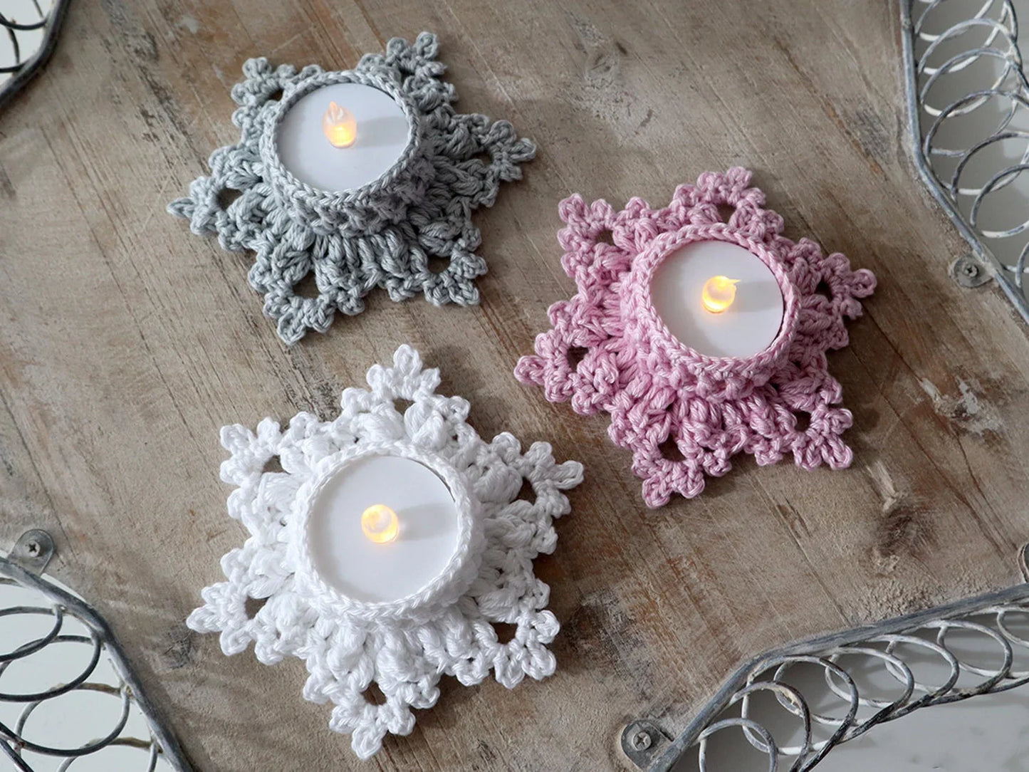 Snowflake LED Tea Light Holders Crochet Pattern - Stitchora
