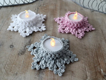 Snowflake LED Tea Light Holders Crochet Pattern - Stitchora