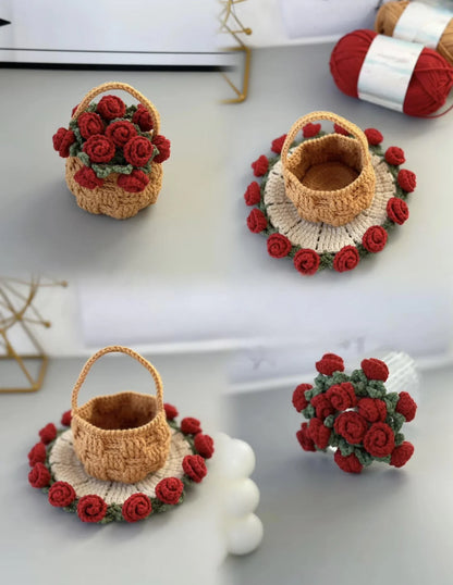 Rose Coaster & Flower Basket Crochet Pattern 5 languages - Stitchora