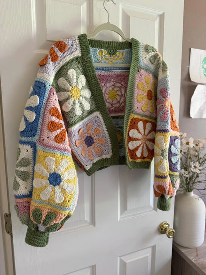 Daisy Sweater Mystery Retro Daisy Cardigan Crochet Pattern PDF