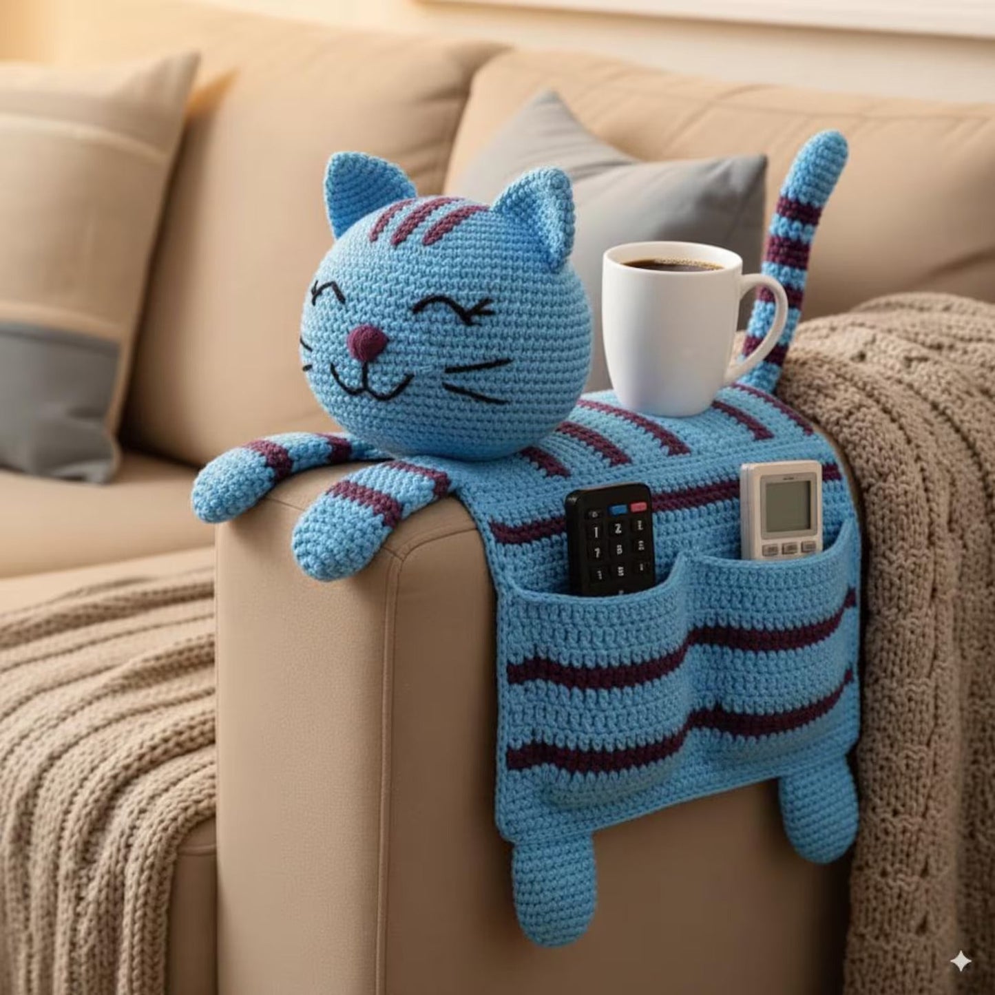 Crochet Cat Sofa Arm Organizer Pattern Couch Caddy PDF - Stitchora