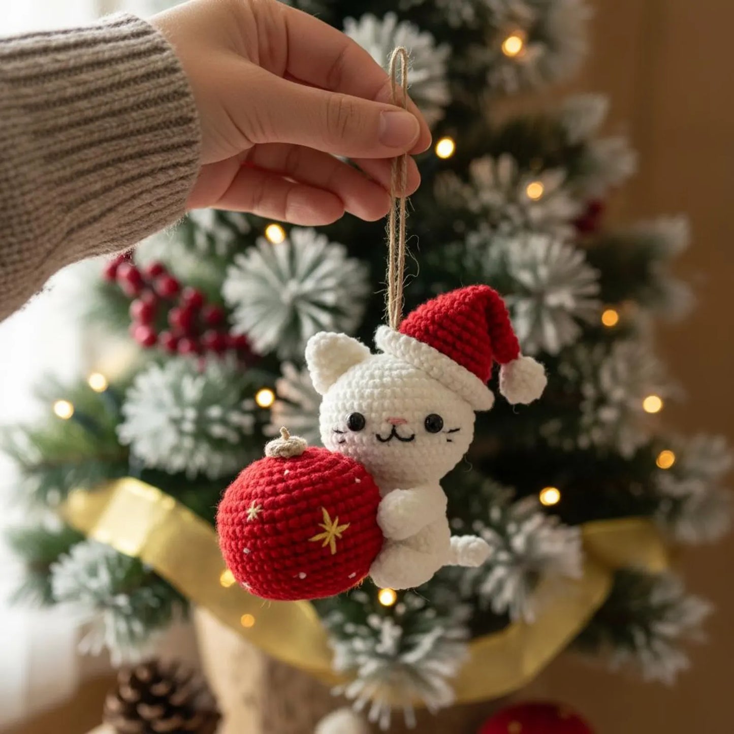 Christmas Cat and Ball Crochet PDF Pattern - Stitchora