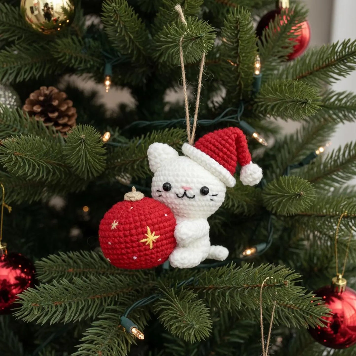Christmas Cat and Ball Crochet PDF Pattern - Stitchora