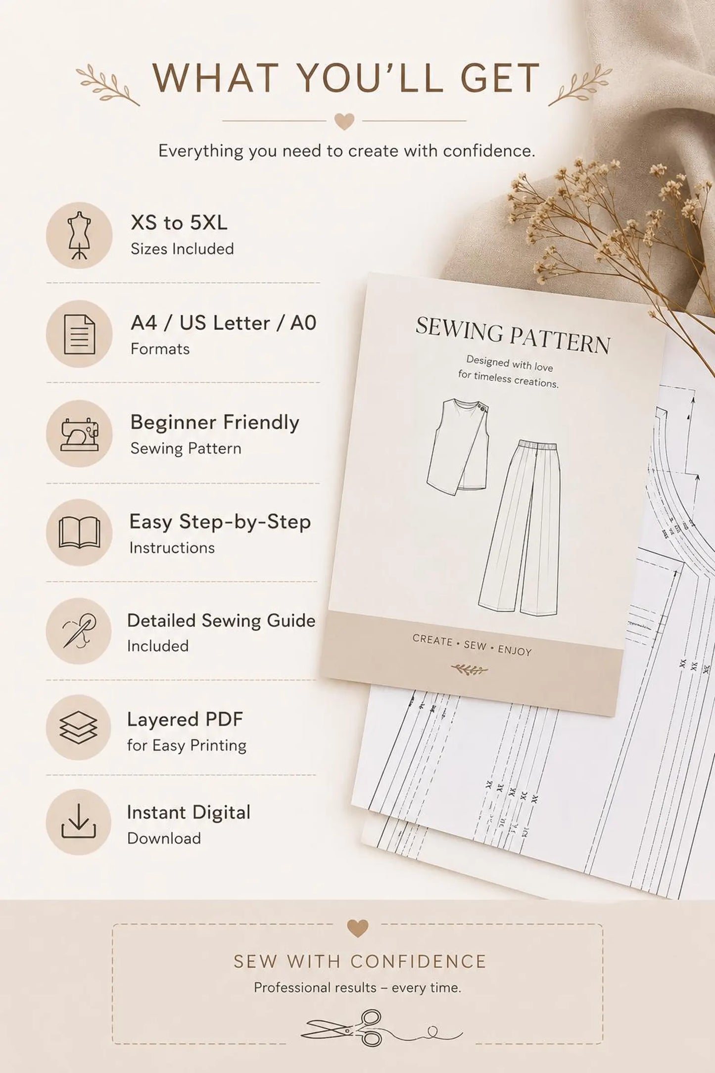 Luna Linen Set Sewing Pattern – Ruffled Peplum Top & Straight-Leg Trousers PDF
