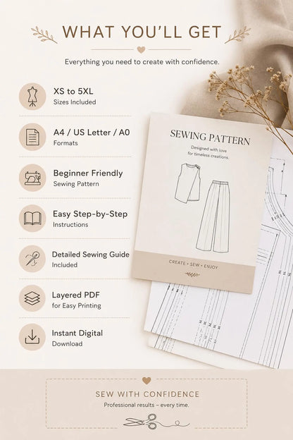 Luna Linen Set Sewing Pattern – Ruffled Peplum Top & Straight-Leg Trousers PDF