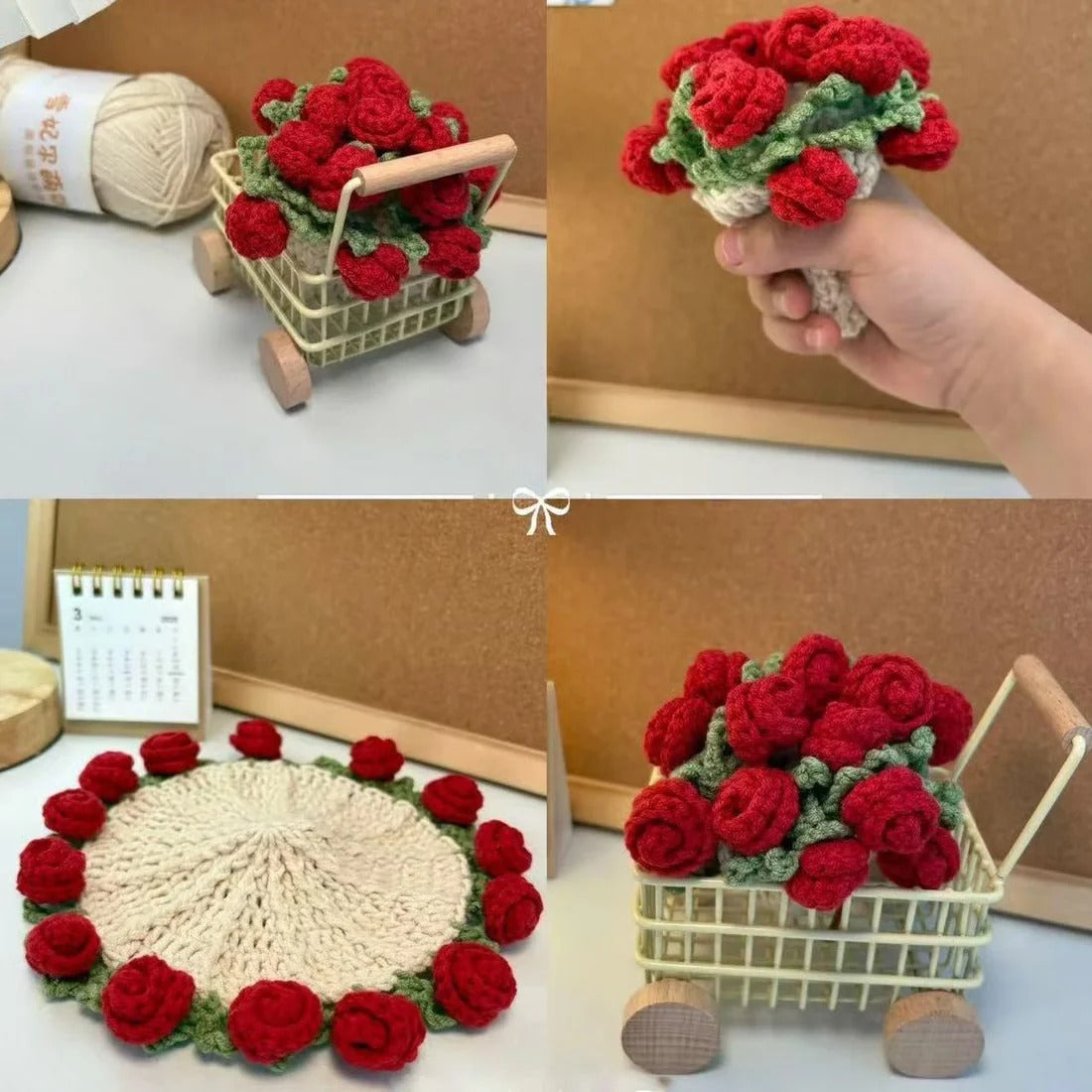 Rose Coaster & Flower Basket Crochet Pattern 5 languages - Stitchora