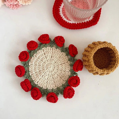 Rose Coaster & Flower Basket Crochet Pattern 5 languages - Stitchora