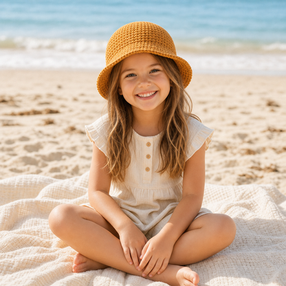 Sunshine Bucket Hat Crochet Pattern for Babies & Kids | 4 Sizes | Easy Beginner-Friendly PDF
