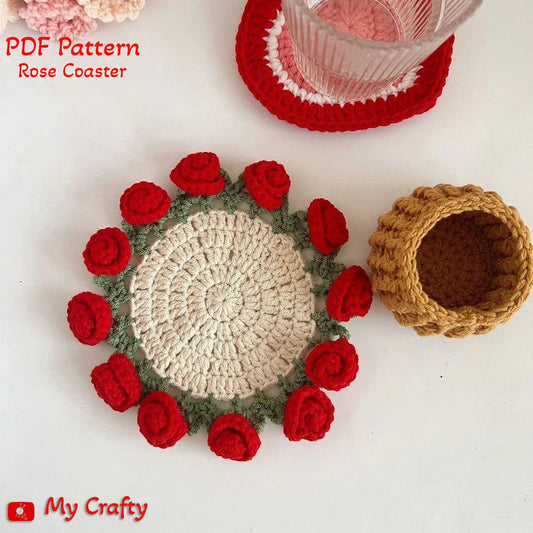 Rose Coaster & Flower Basket Crochet Pattern 5 languages - Stitchora