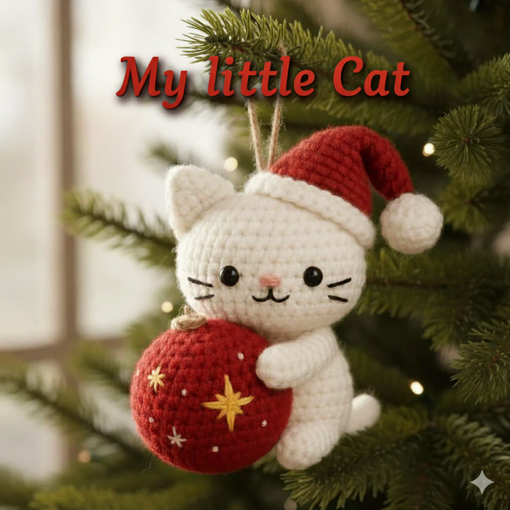 Christmas Cat and Ball Crochet PDF Pattern - Stitchora